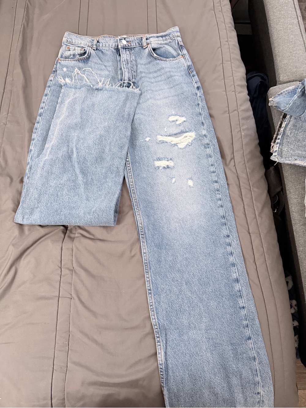 Light Wash Distressed Straight-Leg Jeans